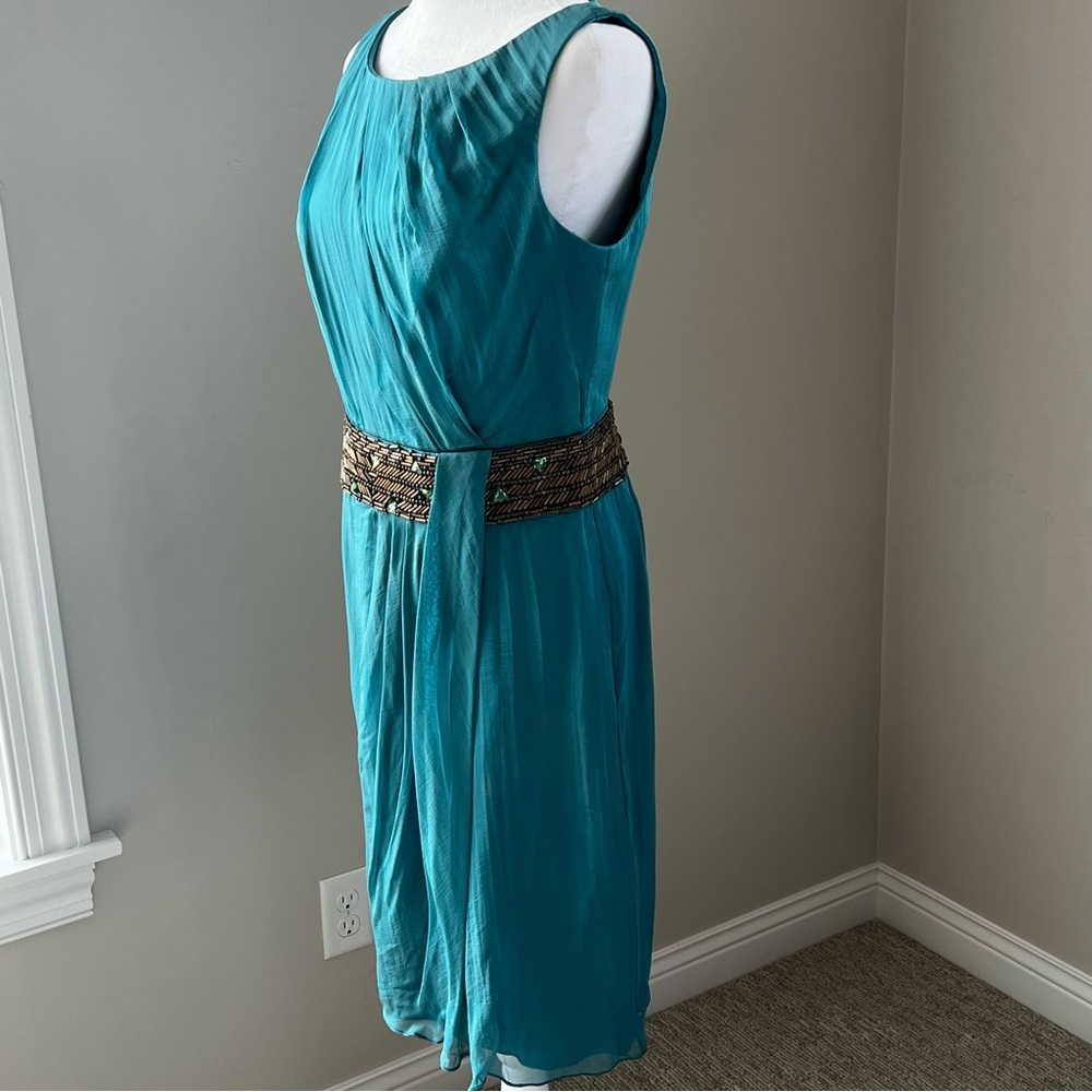 Carmen Marc beautiful %100 silk beaded ruched teal  Size 8 - Picture 6 of 11